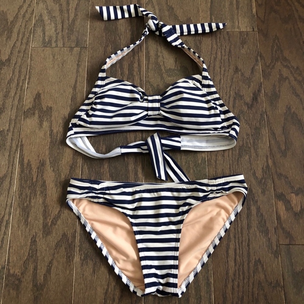 Lands End Stripe Tie Halter Neck 2 Pc Bikini Set